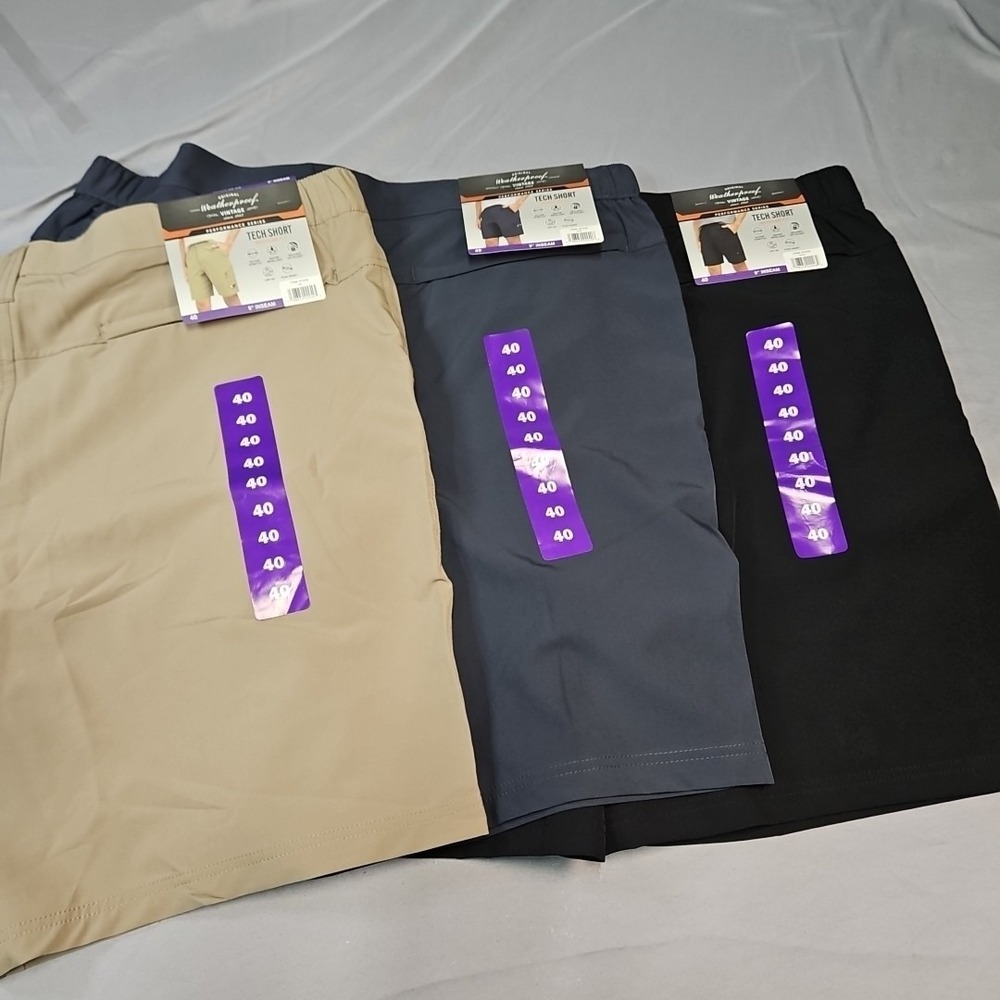 Weatherproof Vintage Men's Tech Shorts, size 40, 3 pair lot Black, Tan, Blue NWT - Picture 2 of 6